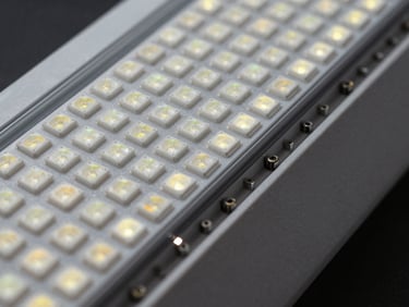 Macro detail shot of a low-pitch indoor LED installation showing pixel density and precise module connections.
