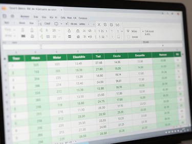 Crisp high-resolution screenshot of an advanced Excel financial model with clean grid lines, green highlight cells, and conditional formatting, professional and structured layout