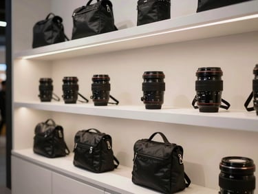 High-end licensed character merchandise displayed on sleek retail shelves under bright exhibition lighting.