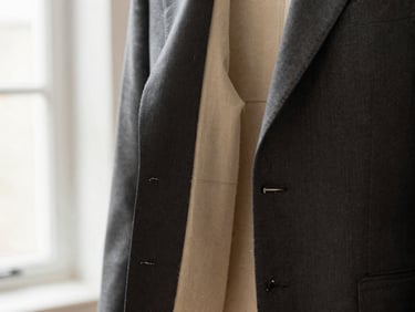 Internal canvas construction of a suit jacket, natural horsehair interlining, tailoring details