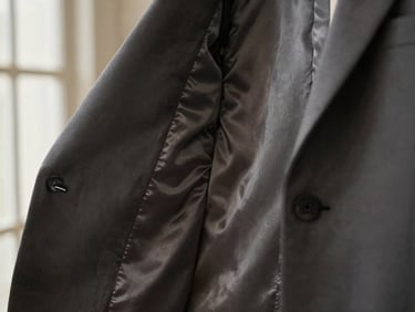 Inside lining of a luxury suit jacket, high-quality silky viscose lining with subtle pattern