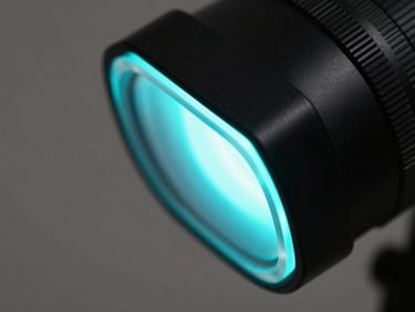 Macro close-up of a perfectly diffused acrylic edge glowing with electric cyan LED light, mounted on a flawless matte-black metal frame.