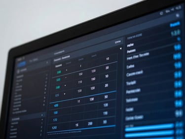 Close-up of a dark digital interface displaying clean data visualizations and acquisition metrics, sharp directional lighting, cool overcast daylight, deep charcoal and electric blue tones, 35mm lens, tight offset crop.