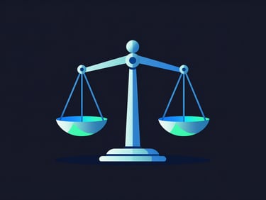Minimalist vector illustration of a balanced scale representing liquidity pool assets, sharp geometric lines, neon blue and green highlights.