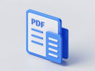 Minimalist 3D render of a document converting from PDF to Word, clean geometric shapes, corporate blue, bright studio lighting