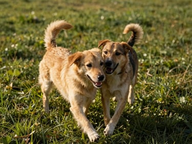 The play yard at Country Time Pet Retreat being enjoyed with two of our Middleboro guest