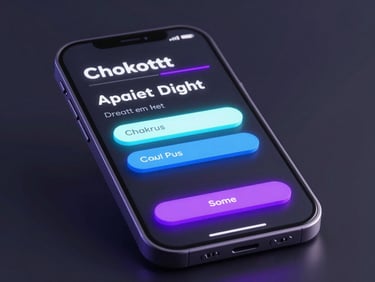 Sleek 3D render of a stylized mobile interface showing an active checkout screen with glowing electric violet accents, dark tech aesthetic