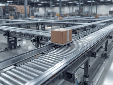 Modułowy system transportu wewnętrznego z przenośnikami rolkowymi i taśmowymi dla intralogistyki