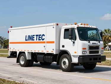 LINE TEC BORING LLC branded utility truck on a paved road, clean and professional, bright Florida sunlight.