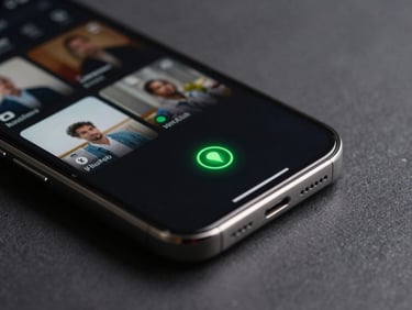 Close-up of a modern smartphone displaying a high-definition streaming interface with a neon green connectivity indicator, dark studio lighting.