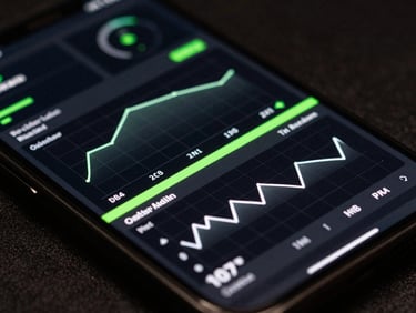 Macro shot of a high-end smartphone screen displaying a complex real-time telemetry graph, dark-toned technical photography, sharp focus, high-contrast neon green edge lighting, 35mm lens.