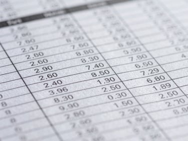 Macro close-up of a physical corporate financial audit sheet, clean columns of numbers, cool natural daylight, sharp focus on paper texture.
