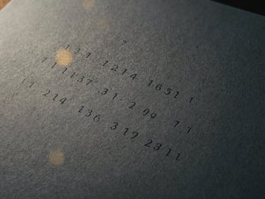 close-up of textured archival paper print, hand-numbered detail, frost pattern, low-key lighting, atmospheric cinematic photography, deep shadows, moody desaturated tones, 35mm film