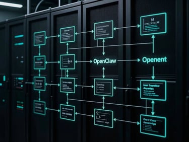 Abstract representation of OpenClaw agent environment, data flow, slate accents, deep obsidian background, structured diagram, low-key lighting.