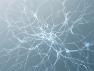 Minimalist abstract representation of neural pathways, soft diffused daylight, calming cool tones, clean composition, 35mm lens
