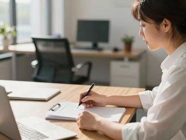 Calm face-to-face advisory consultation in a sunlit Orlando office, professional papers on a wooden table, soft natural daylight, shallow depth of field, warm editorial photography, 35mm lens