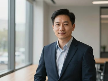 Natural corporate portrait of a male tax advisor in a modern corporate setting, soft natural light, professional and approachable, 50mm lens