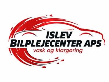 Professional red and black car detailing logo design for Islev Bilplejecenter APS featuring a modern car silhouette.