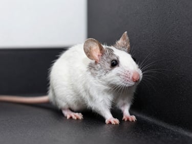High-quality macro shot of a house mouse in a dark corner, sharp focus, crisp commercial photography, utility lighting.