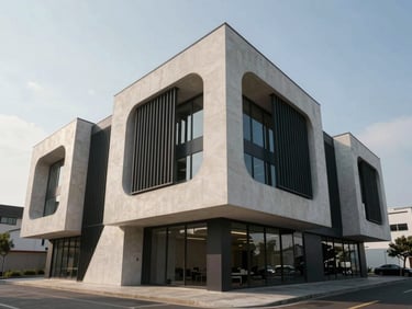 Estructura geométrica abstracta que simula la arquitectura de una oficina de proyectos moderna y escalable