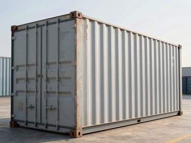 High-cube 20ft container with extra foot of vertical clearance, clean steel exterior, bright morning light.