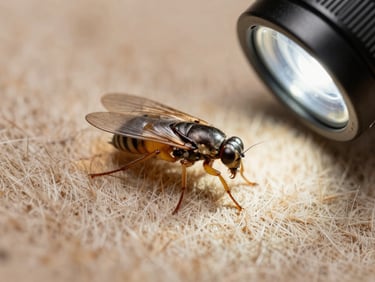 Macro photograph of a flea on animal fur, high definition, sterile medical-grade lighting.