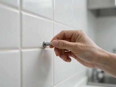 Extreme macro photograph of a clean, sterile tile surface with bright clinical lighting, showcasing a completely hygienic kitchen wall after professional treatment.
