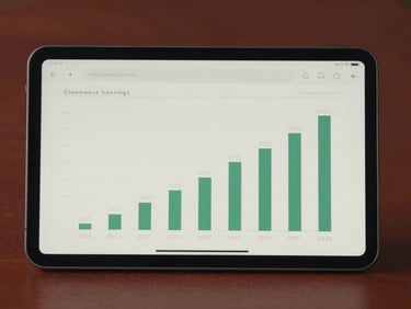 stylized shot of a tablet displaying unfussy metrics and community growth charts, matte finish, soft daylight