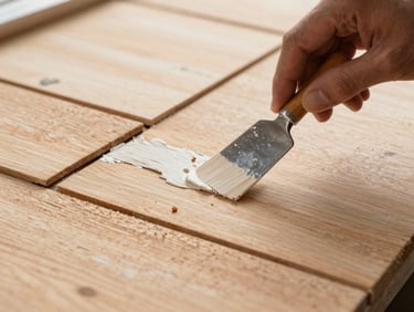 Close-up of a painter meticulously scraping old paint from cedar shingles, exposing clean wood before applying primer, bright natural daylight.