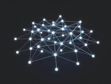 Abstract 3D render of a growing network of nodes, expanding outwards, representing scalability, with subtle glowing lines.
