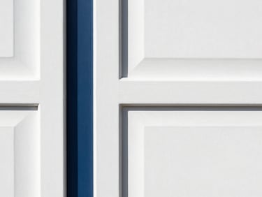 Crisp architectural detail of a freshly painted cabinet door, bright natural daylight, flawless semi-gloss finish, sharp focus, 35mm.