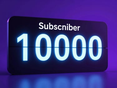 Sleek dark-mode graphic of a subscriber counter rolling over to one thousand, glowing electric blue backlight, sharp focus, 35mm