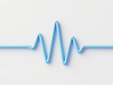 A minimalist 3D render of a soft sky blue pulse line or wave shape on a clean white background, bright diffused daylight, pastel tones