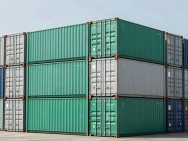 Sleek shipping containers stacked at a modern global port under cool natural daylight, representing container-ready logistics