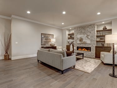Modern finished 500 square foot basement remodel with open living area.