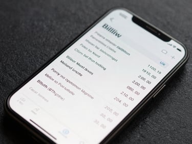 Extreme close-up overhead flat-lay of a UK mobile phone screen displaying a billing statement, bright even studio lighting, crisp technical detail, charcoal background