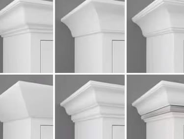 six different versions of crown molding showing how each looks different. 