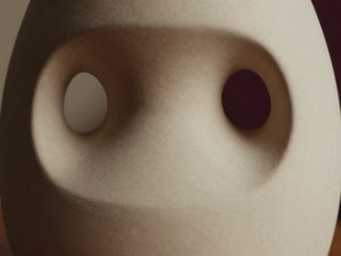 Abstract close-up of a contemporary ceramic sculpture with a matte finish, soft shadows, minimalist aesthetic, warm ivory tones