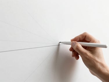 A sleek stylus drawing precise vector perspective lines on a matte screen protector, clean studio setup, bright daylight, minimal aesthetic