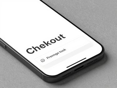 Close-up isometric angle of a premium e-commerce checkout interface mockup, clean typography, minimalist product card, soft natural shadows.