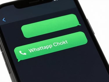 Crisp close-up of a mobile phone screen displaying a WhatsApp chat with a quick-reply checkout button, vibrant green accents