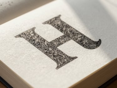 Extreme close-up of heavy cotton paper stock with dark letterpress ink, showing the deep texture of physical monograph pages under soft directional window light.