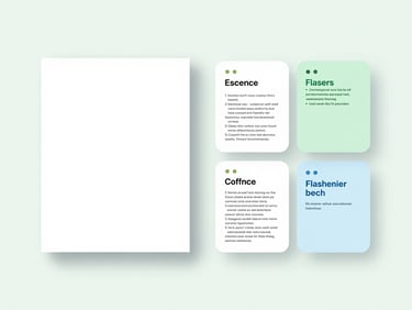 A clean minimalist digital mockup showing a PDF document on the left and automatically generated flashcards and summaries on the right, soft green and blue accents, bright high-key lighting
