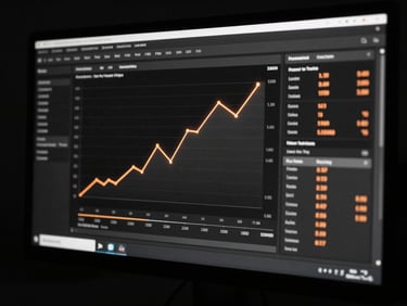 Sharp editorial photography of a high-contrast conversion rate dashboard on a modern monitor, dark monochrome with deep shadows, crisp details, 50mm lens, glowing orange metric indicators.