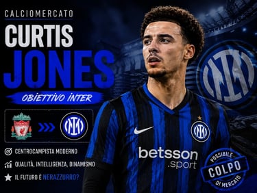 Footballer Curtis Jones edited into an Inter Milan jersey for Calciomercato transfer rumors.