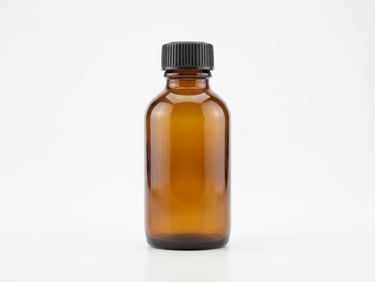 clean clinical product photography, bright high-key studio lighting, stark white backdrop, sharp focus, 85mm, single amber glass bottle centered