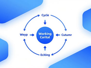 Abstract geometric data visualization of working capital cycles, bright lighting, electric blue tones