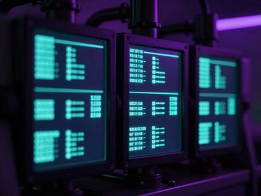 Macro shot of industrial machinery with glowing sensor data overlays, subtle neon cyan highlights, dark environment, high contrast, 35mm.
