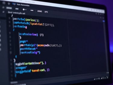 Close-up of a code editor showing clean JSON API integration payloads, dark mode interface with subtle blue and purple syntax highlighting.