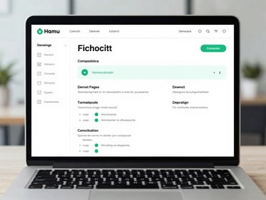 A crisp UI dashboard mockup of an AI resume builder on a laptop screen, clean minimal design, soft green accents.